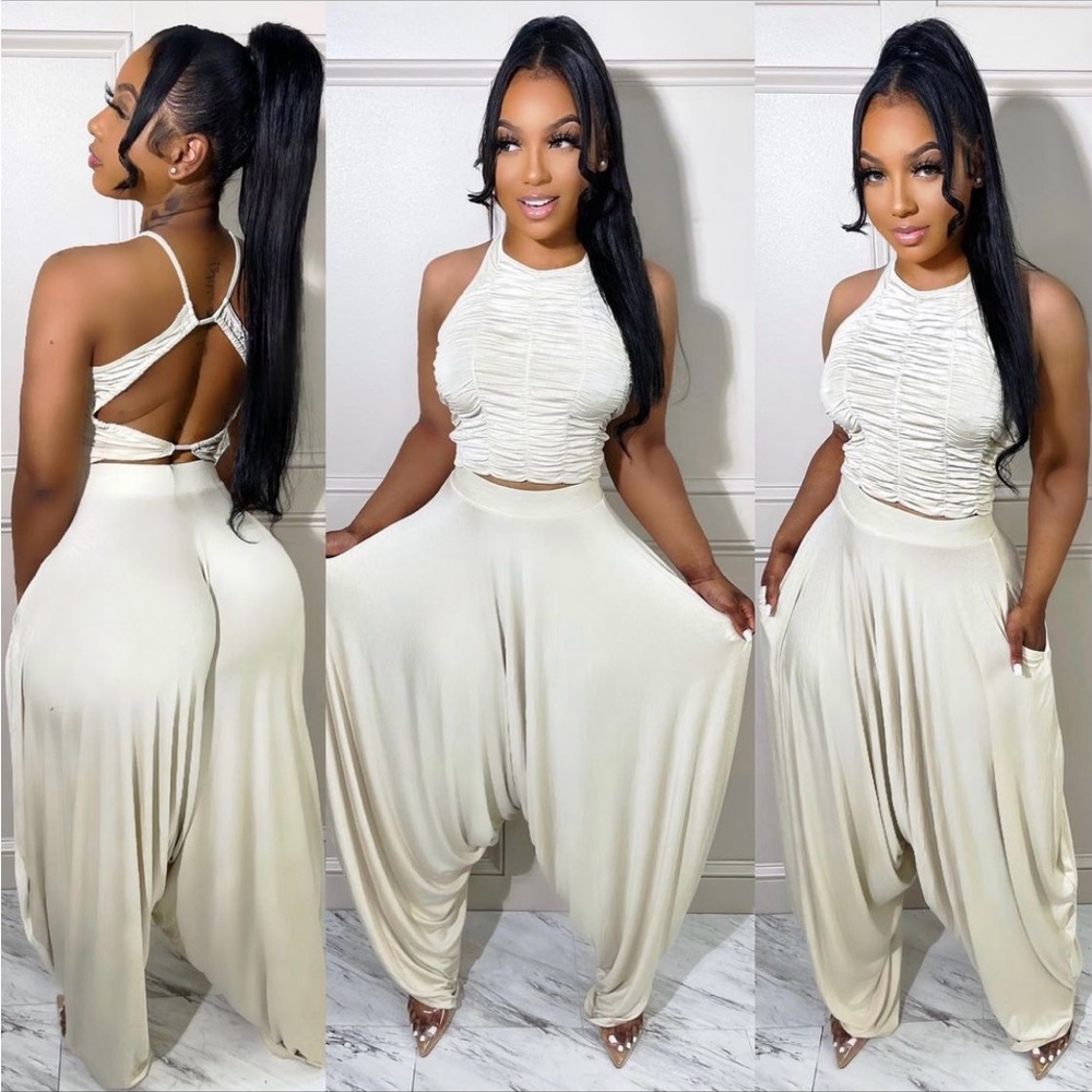 Sleeveless Cream Jumpsuit with Gathered Waist
